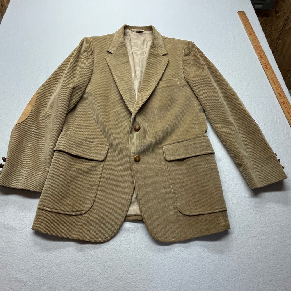 John Peel Ltd Men's Tan Corduroy Blazer Elbow Patches Vintage *small spots back